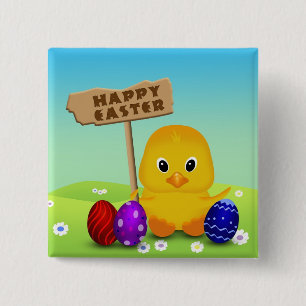 Cute Happy Easter Baby Chick 15 Cm Square Badge