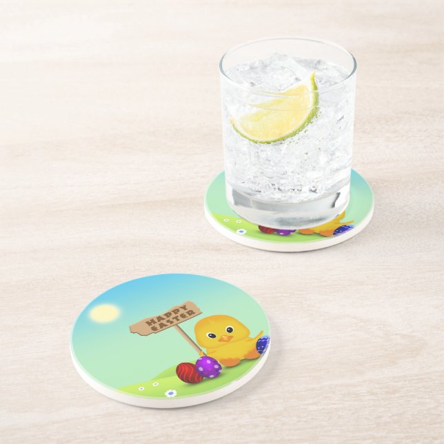 Cute Happy Easter Baby Chick Coaster (Side)