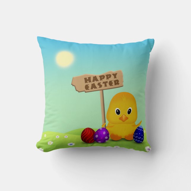Cute Happy Easter Baby Chick Cushion (Front)