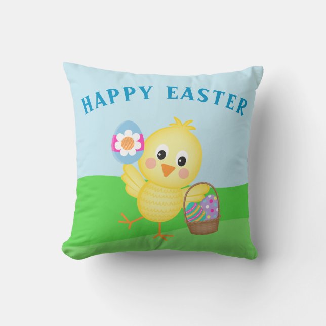 Cute Happy Easter Baby Chick Easter Bunny Cushion (Front)