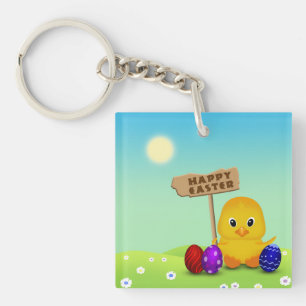 Cute Happy Easter Baby Chick Key Ring