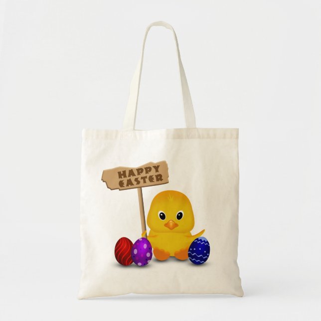 Cute Happy Easter Baby Chick Tote Bag (Front)