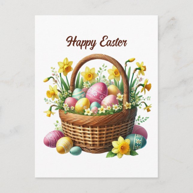 Cute Happy Easter basket Holiday Postcard (Front)