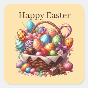 Cute Happy Easter basket Square Sticker