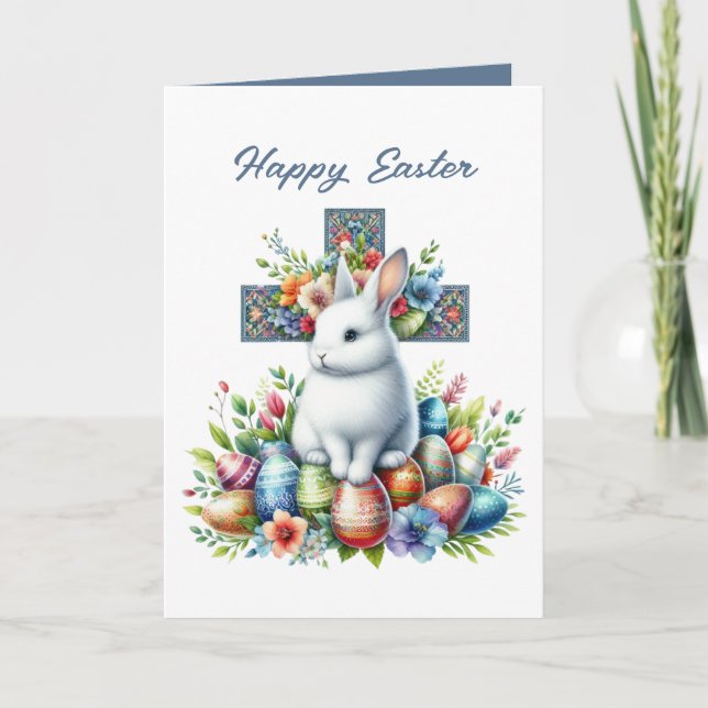 Cute Happy Easter bunny add inside message  Holiday Card (Front)