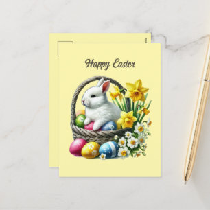 Cute Happy Easter bunny add message Holiday Postcard