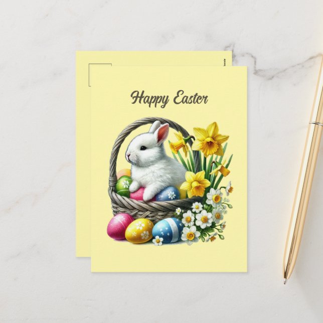 Cute Happy Easter bunny add message Holiday Postcard (Front/Back In Situ)