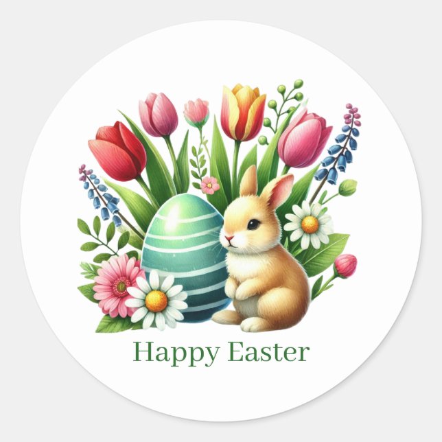 Cute Happy Easter bunny  Classic Round Sticker (Front)
