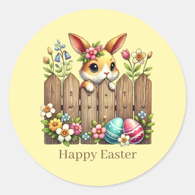 Cute Happy Easter bunny  Classic Round Sticker (Front)