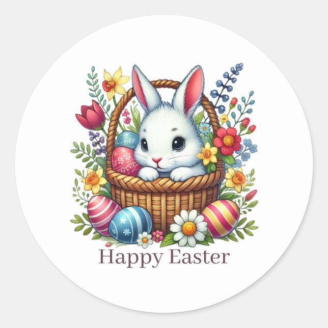 Cute Happy Easter bunny  Classic Round Sticker (Front)