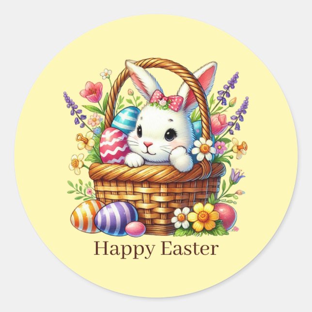 Cute Happy Easter bunny Classic Round Sticker (Front)