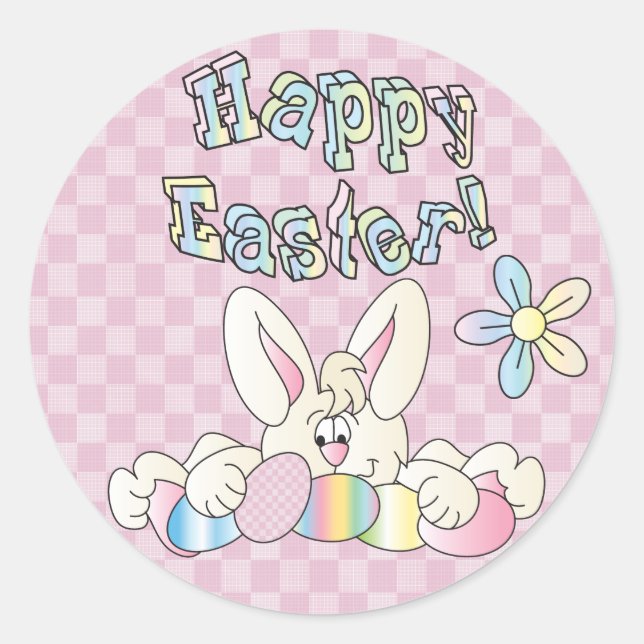 Cute Happy Easter Bunny Design Classic Round Sticker (Front)
