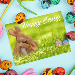 Cute Happy Easter Bunny Eggs Spring Postcard