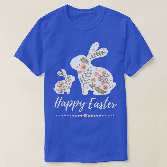 Cute Happy Easter Bunny Floral Boho Rabbit Pastel  T-Shirt (Design Front)