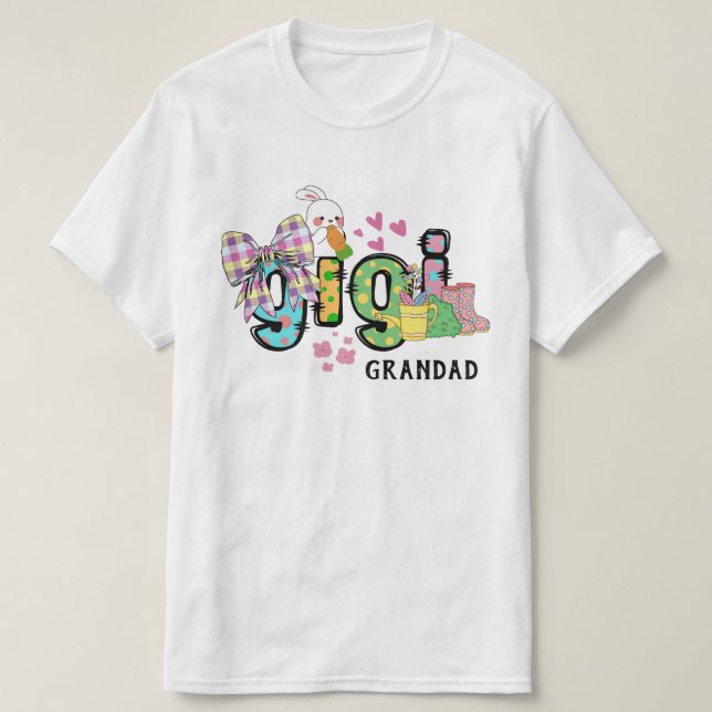 Cute happy easter bunny gigi Grandad personalised  T-Shirt (Design Front)