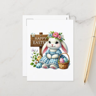 Cute Happy Easter bunny Holiday Postcard