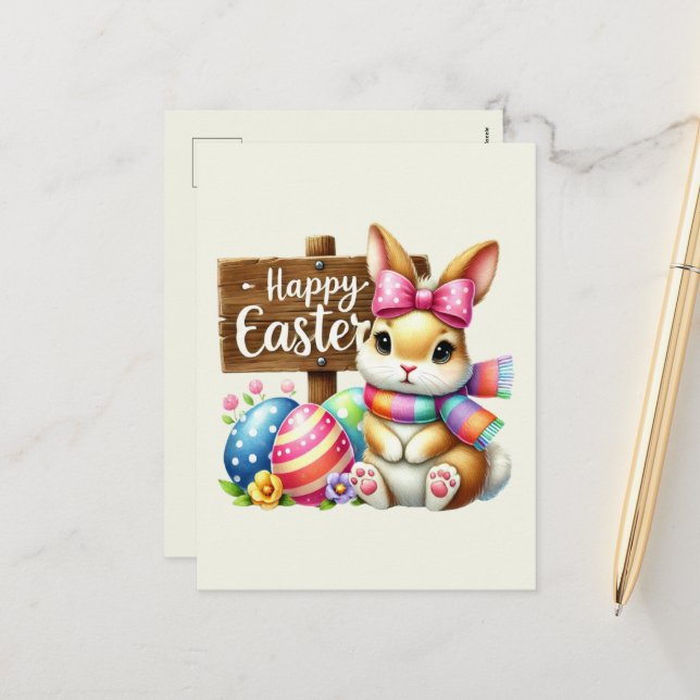 Cute Happy Easter bunny  Holiday Postcard (Front/Back In Situ)