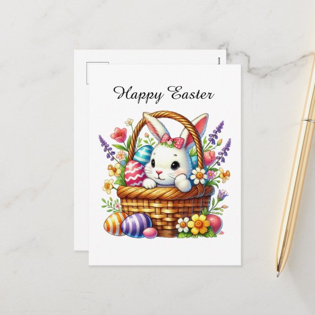 Cute Happy Easter bunny  Holiday Postcard (Front/Back In Situ)