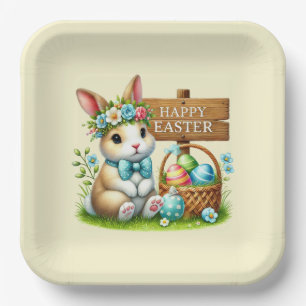 Cute Happy Easter bunny party Paper Plate