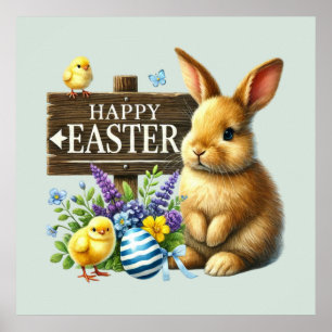 Cute Happy Easter bunny Poster