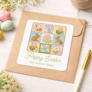 Cute Happy Easter Bunny Quilt Pattern  Square Sticker