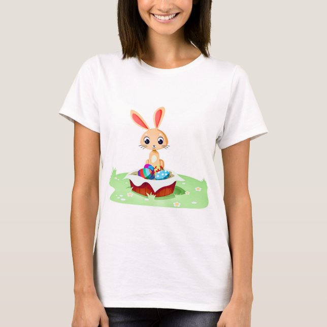 Cute Happy Easter Bunny Rabbit Hare  T-Shirt (Front)
