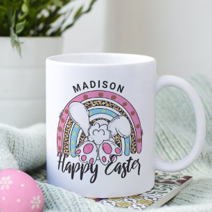 Cute Happy Easter Bunny Rabbit Rainbow Add Name Coffee Mug