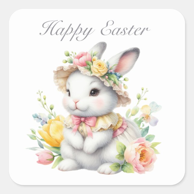 Cute Happy Easter bunny  Square Sticker (Front)