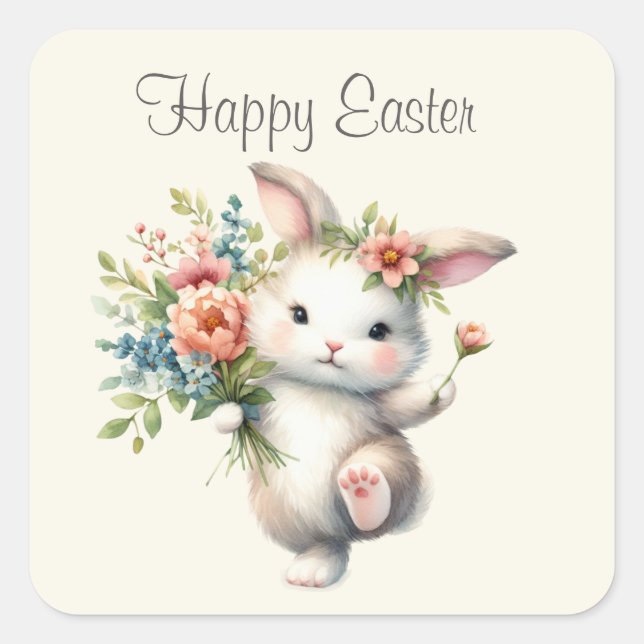 Cute Happy Easter bunny  Square Sticker (Front)