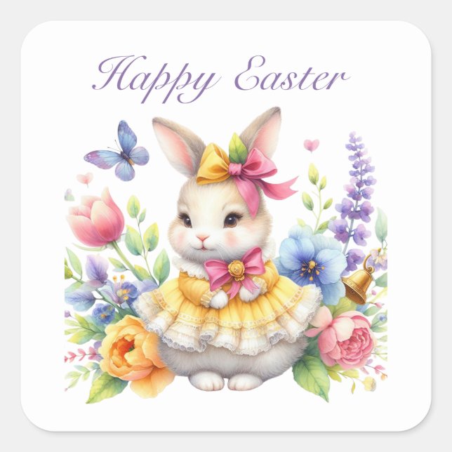 Cute Happy Easter bunny  Square Sticker (Front)