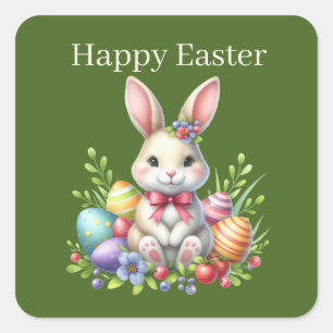 Cute Happy Easter bunny Square Sticker