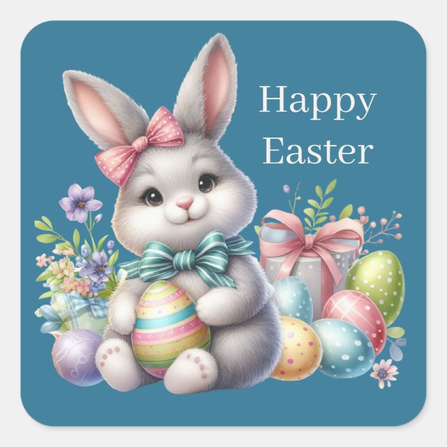 Cute Happy Easter bunny  Square Sticker (Front)