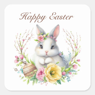 Cute Happy Easter bunny  Square Sticker