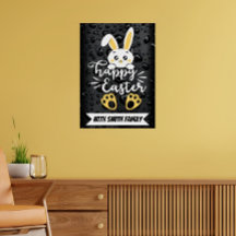 Cute Happy Easter Bunny with Yellow Paw 