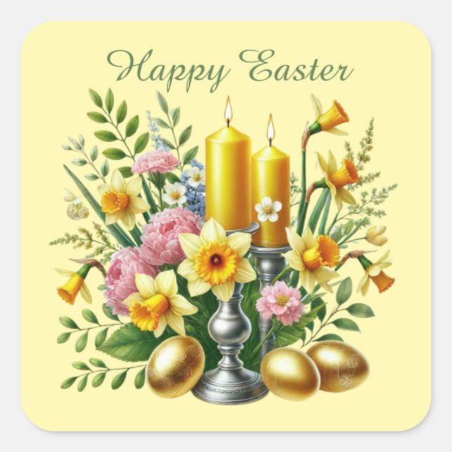 Cute Happy Easter candles Square Sticker (Front)