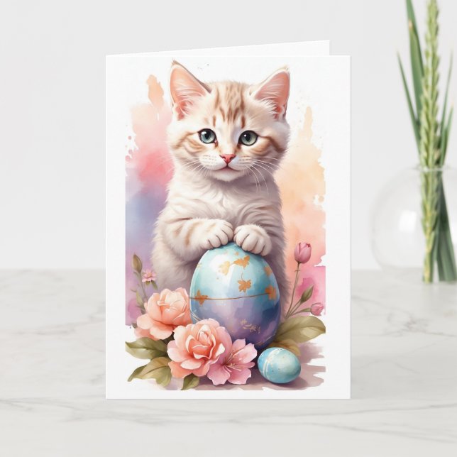Cute Happy Easter Cat Holiday Card (Front)