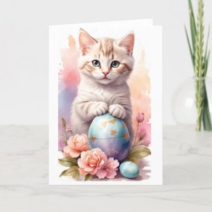 Cute Happy Easter Cat Holiday Card