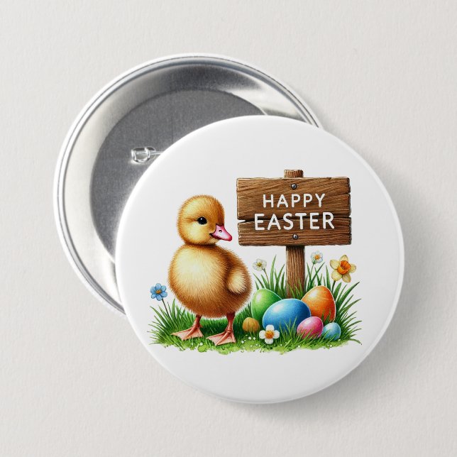 Cute Happy Easter chick  7.5 Cm Round Badge (Front & Back)