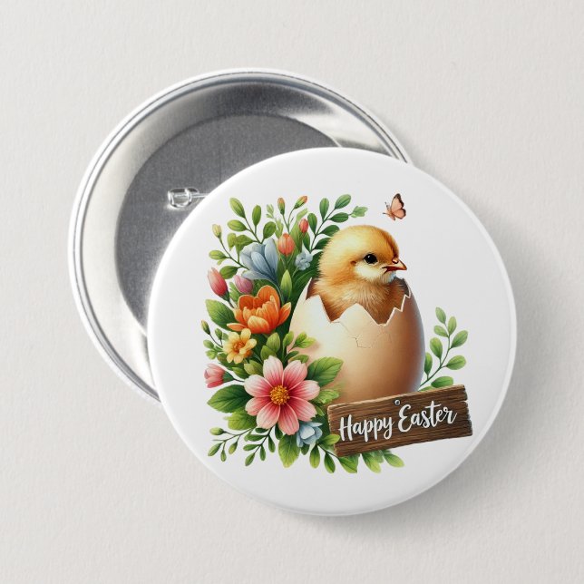 Cute Happy Easter chick 7.5 Cm Round Badge (Front & Back)