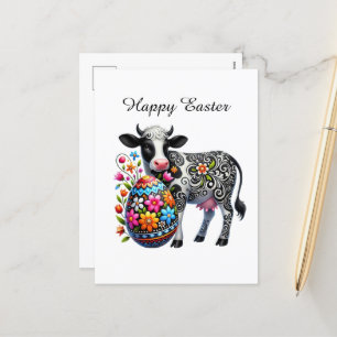 Cute Happy Easter cow farm animal  Holiday Postcard