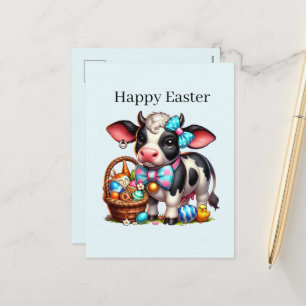 Cute Happy Easter cow farm animal  Holiday Postcard