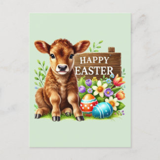 Cute Happy Easter cow  Holiday Postcard