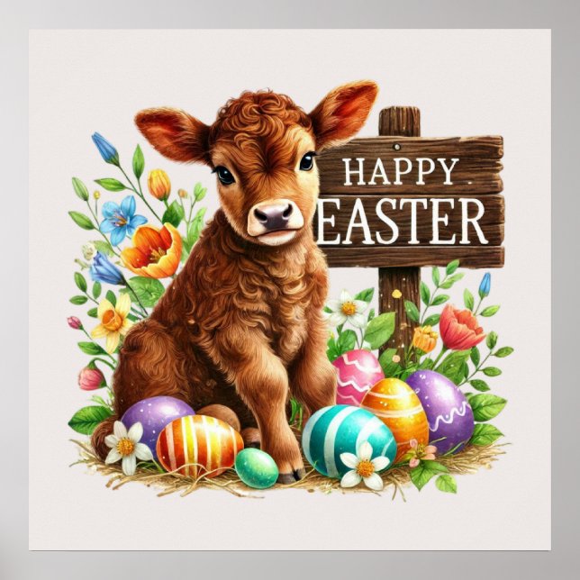 Cute Happy Easter cow  party Poster (Front)