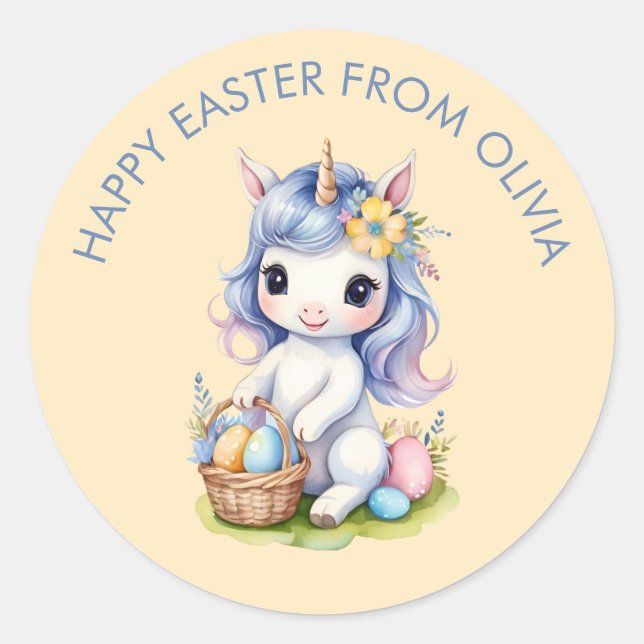 Cute Happy Easter Customisable Unicorn Sticker (Front)