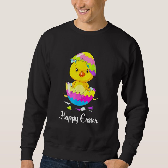 Cute Happy Easter Day 2021 Chick With Easter Egg B Sweatshirt (Front)