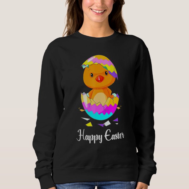 Cute Happy Easter Day 2022 Chick With Easter Egg B Sweatshirt (Front)