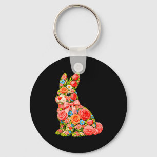 Cute happy easter day bunny flowers rabbit kids key ring