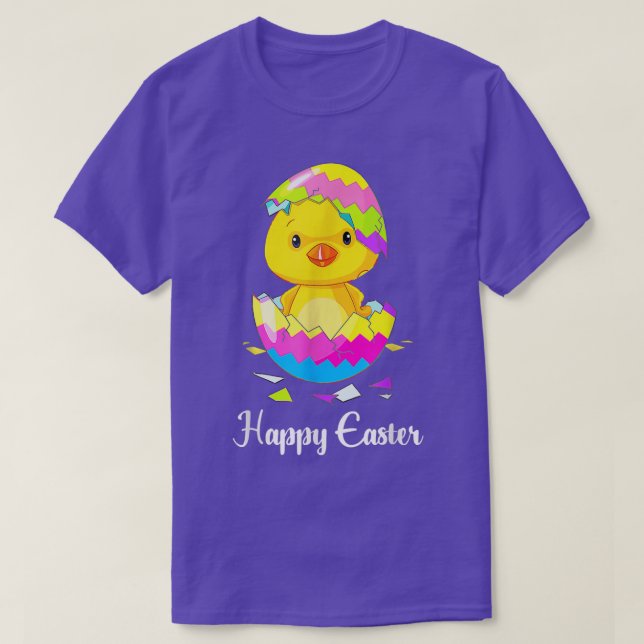 Cute Happy Easter Day Chick With Easter Egg Basket T-Shirt (Design Front)