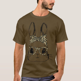 Cute Happy Easter Day Leopard Print Bunny Face Gla T-Shirt