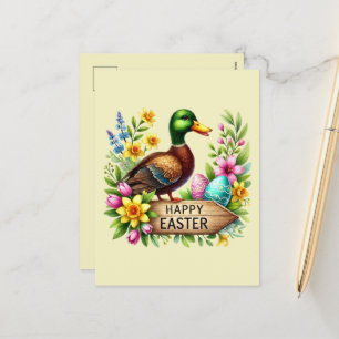 Cute Happy Easter duck add message Holiday Postcard